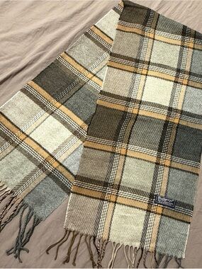 Burberry Plaid Wool Scarf in Mustard, Olive, Cream, Gray
